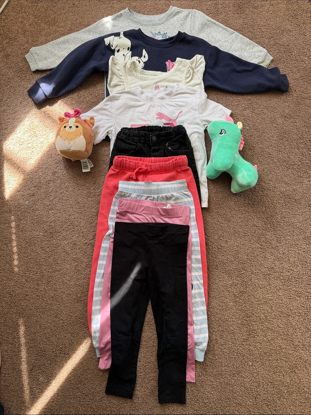 Puma Girls Black and Pink Leggings Set with Coral and Gray Accents